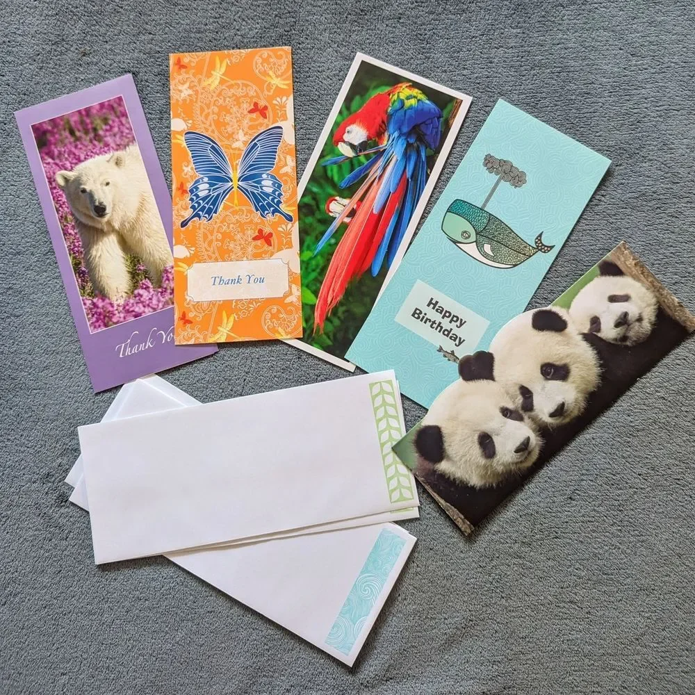 Colorful Animal Themed Greeting Cards - Set Of 5 plus Envelopes
